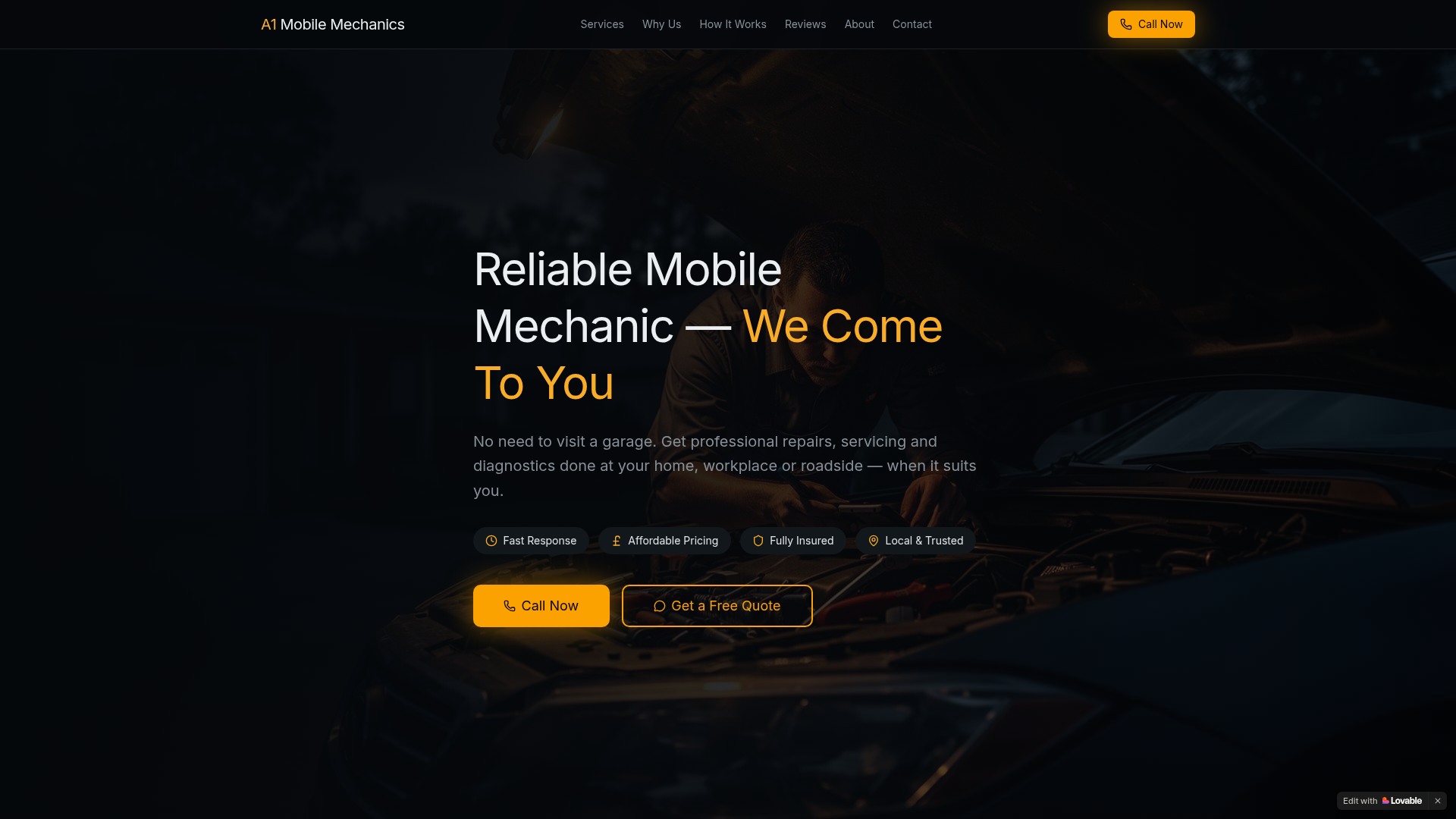 A1 Mobile Mechanics website preview
